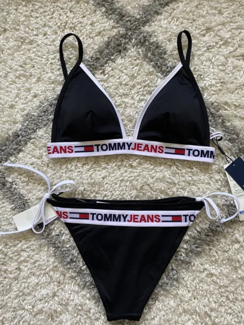 Set bikini con nastro logo Tommy Hilfiger Tommy jeans nero taglia M nuovi prezzo di ricambio £84