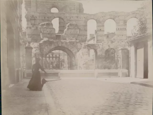 France, Bordeaux, Ruines du Palais Gallien, ca.1900, Vintage citrate print Vinta