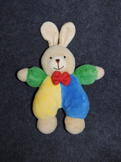 Doudou Peluche Lapin IKEA Jaune Bleu Rouge Hochet Ancien Modèle Petit  19 Cm TBE