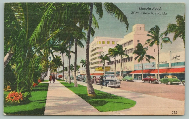 MIAMI BEACH FLORIDA~LINCOLN Road~Downtown Shopping~Classic Cars Parked