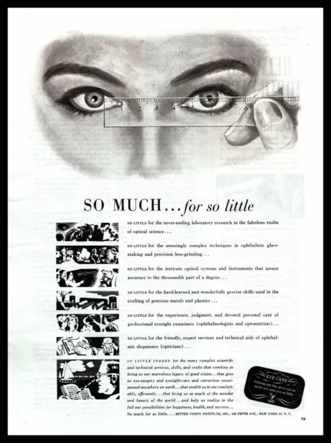 1949 Better Vision Institute Eye Exams "So Much For So Little" Vintage Print Ad