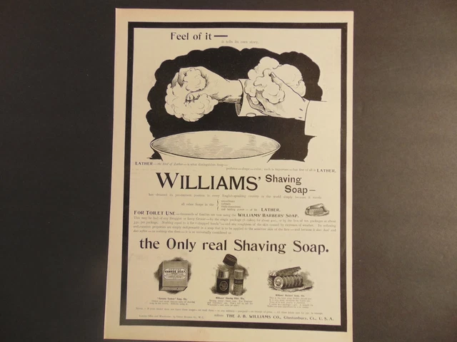 1896 WILLIAMS SHAVING SOAP vintage art print ad