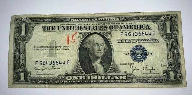 1935 D $1 Dollar Bill Silver Certificate Blue Seal Note U.s Currency