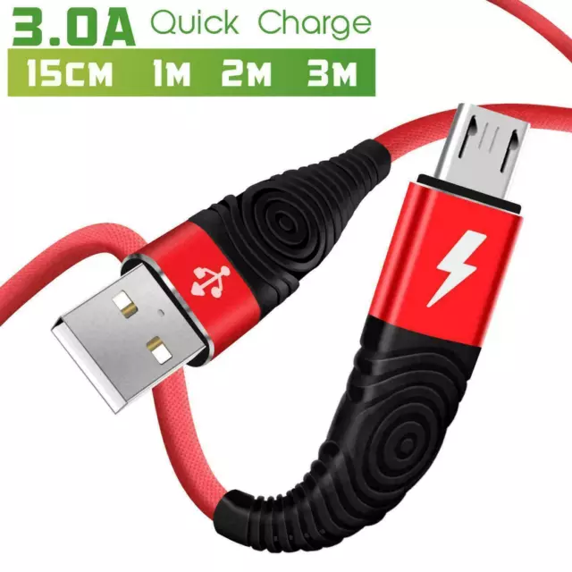 HeavyDuty Micro USB Charging Cable Braided Fast Phone Charger Long Lead 1m 2m 3m