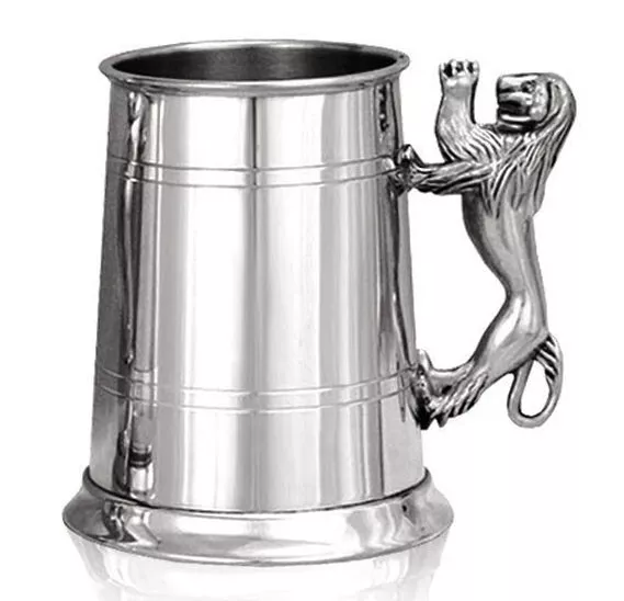 ONE PINT LION HANDLE PEWTER TANKARD Sheffield Made Mens Beer Gift Box ENGRAVED