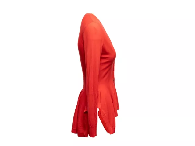 Red Alexander McQueen Wool Peplum Cardigan Size US M 2