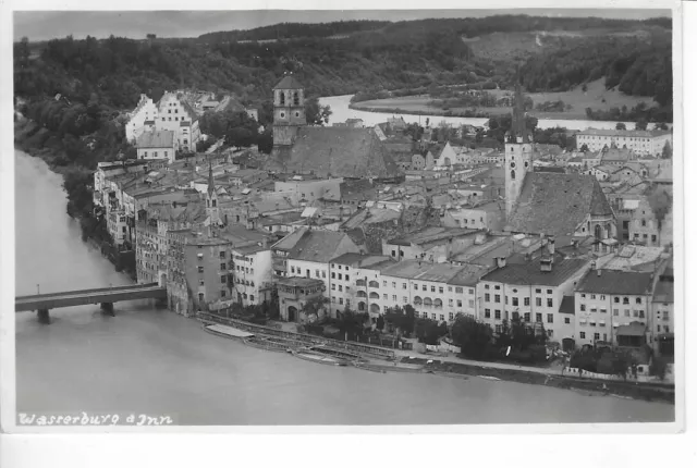 AK Wasserburg am Inn Oberbayern - Fluss, Brücke, Kirche, - ca. 1950