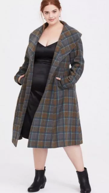 Torrid Outlander Mackenzie Tartan Plaid Woolen Fit & Flare Coat 0 large 12 NWT