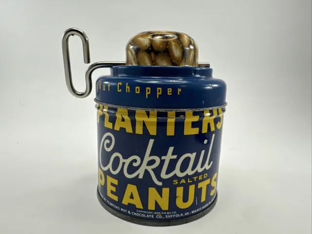Planters MR. PEANUT Cocktail Nut 8 oz Tin w/ Chopper Vintage - Works!