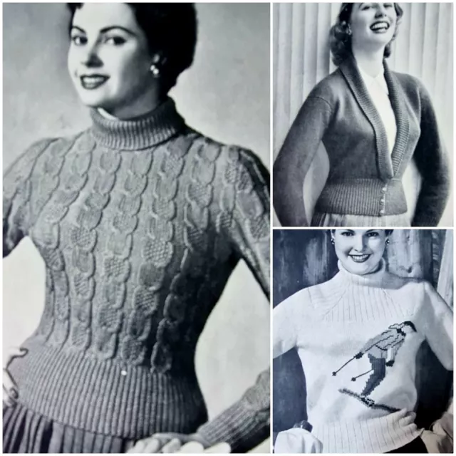 1950s Horizontal Rib Dolman Skiier Button Waist Crop Patons 416 Knitting Pattern