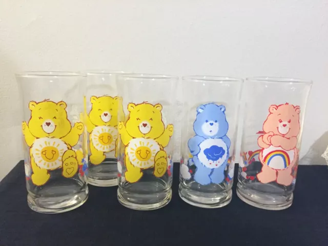 5 x CARE BEARS 1983 Pizza Hut American Greetings glasses Grumpy Funshine Cheer