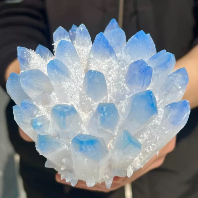 1.35LB New Find sky blue Phantom Quartz Crystal Cluster Mineral Specimen Healing
