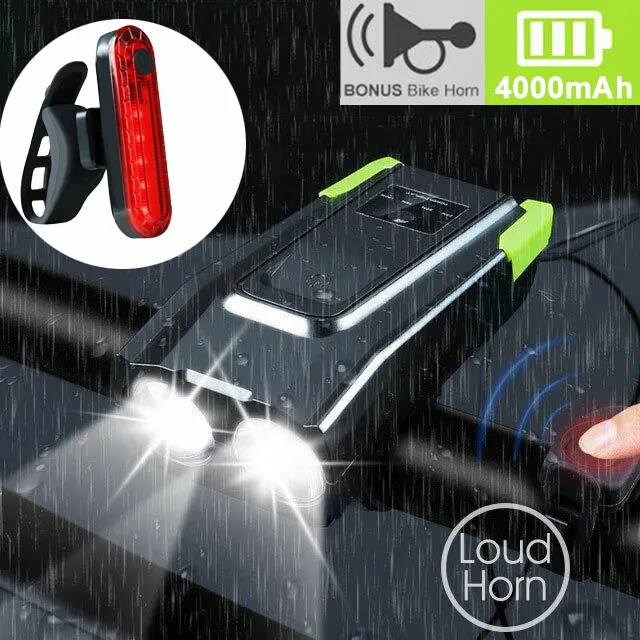 15000LM Bike Light w/ Horn 2*T6 LED USB Rechargeable 6 Modes Front Lamp Bicycle