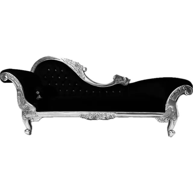 Large Chaise Sofa Ornate Silver Leaf Black Velvet Crystals  Home Events Shop