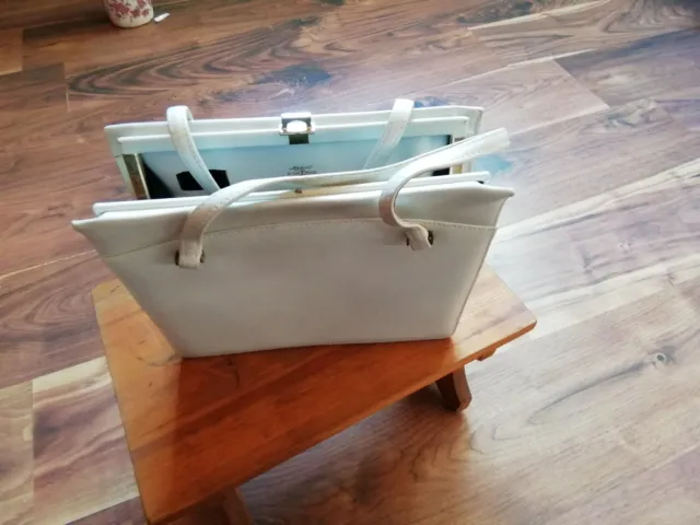 Original Vintage GOLDPFEIL Tasche Aus Leder In Creme Weiß