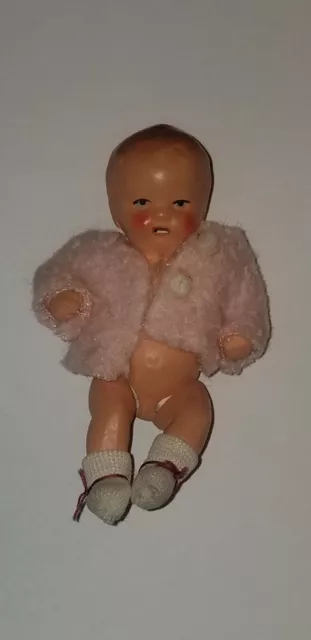 Vintage Hertwig German Bisque Dollhouse Miniature Baby Doll Open Mouth 3”