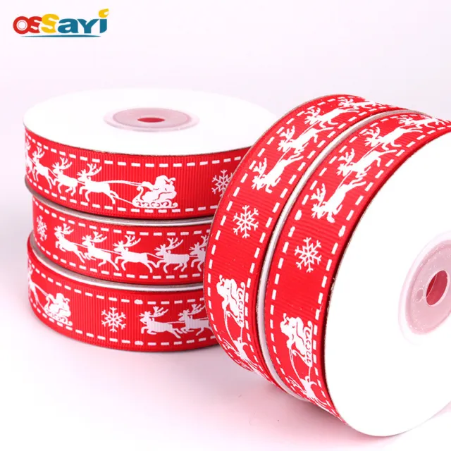 1Roll 9M*2cm Christmas Grosgrain Ribbon Decorative Xmas Gifts Wrapping Crafting