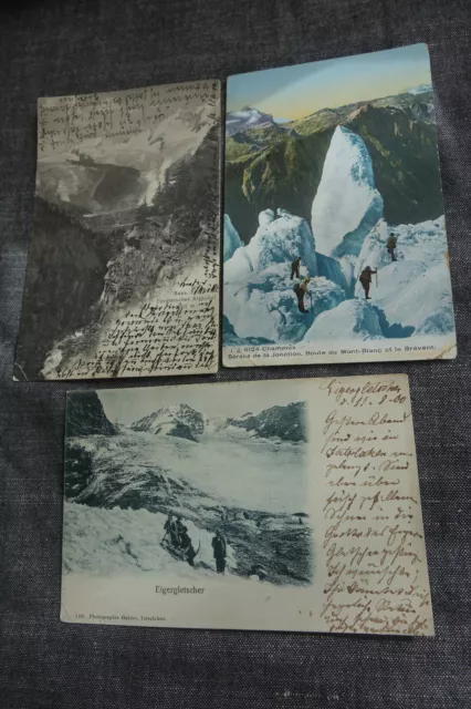 3 AK Alpen Gletscher Eiger / Saas Fee Wallis / Chamonix  Mont Blanc 1900