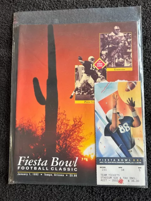 Penn St Vs Tennessee Fiesta Bowl Game Program W Ticket Nice Jan 1 1992 M150