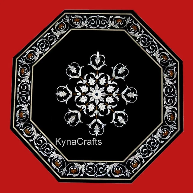 24 Inches Pietra Dura Art Coffee Table Top Octagon Marble Patio Table for Garden