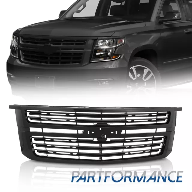 For 2015-2020 Chevrolet Chevy Tahoe Front Upper Main Gloss Black Grille Grill