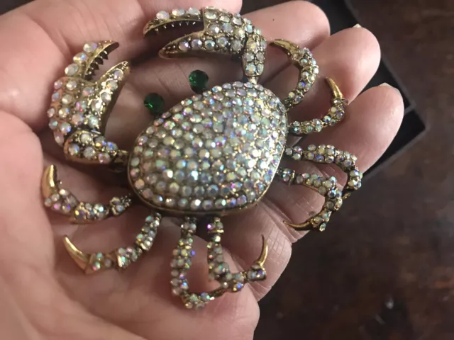 Fabulous Rhinestone Crystal Crab Brooch Signed Heidi  Daus Large