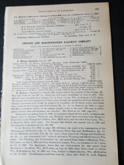 1907 train report CHICAGO & NORTHWESTERN RAILWAY  9 pages railroad INFORMATION
