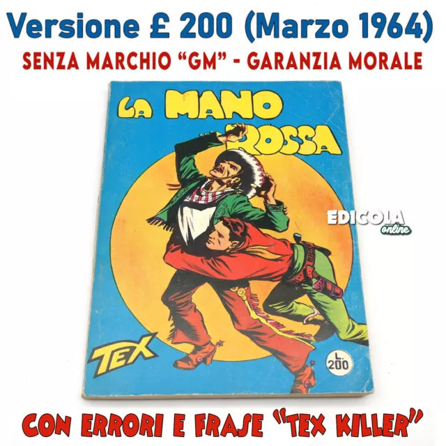 Fumetto Tex Willer numero n. 1 LA MANO ROSSA Originale £ 200 Lire 1964 Killer