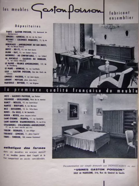 Publicité 1958 Gaston Poisson Les Meubles Fabricant Ensemblier - Advertising