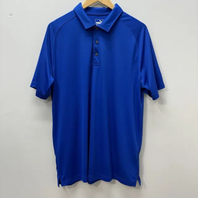 Puma Shirt Mens Large Performance Polo Short Sleeve Blue Stretch Golf DRYCELL