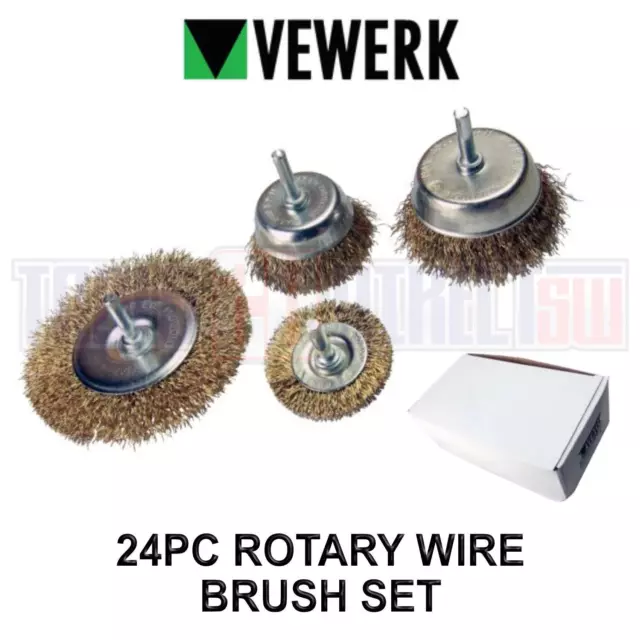 VEWERK 24PC Assorted Rotary Wire Brush Set Wire Cup & Wheel Set 2107