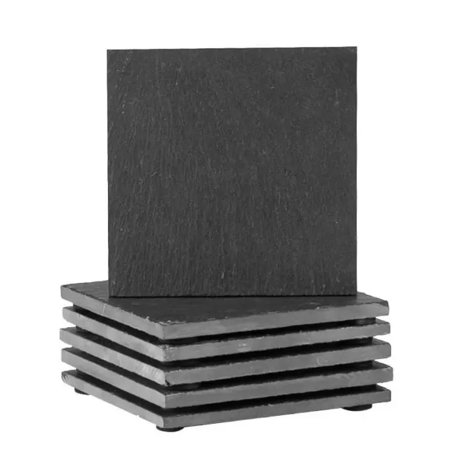 6x Linea Square Slate Coasters Rustic Natural Dining Table Drinks Mats 10cm Grey