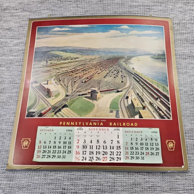 Vintage Grif Teller 1958 PENNSYLVANIA RAILROAD WALL CALENDAR Conway Yard