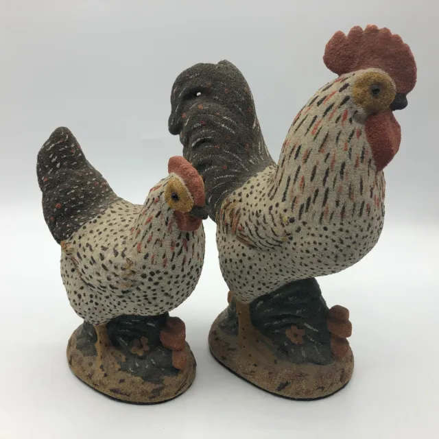 Chicken Statues Figurines Rooster Hen Adoreable Vintage Pair Farmhouse Decor