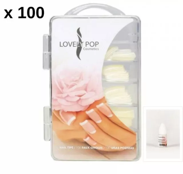 Kit 100 Capsules Lovely Pop Faux Ongles Carrés + Colle Cruelty Free Neufs