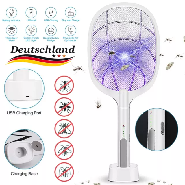 USB LED Elektrische Fliegenklatsche Insektenvernichter Elektro Mückenklatsche DE