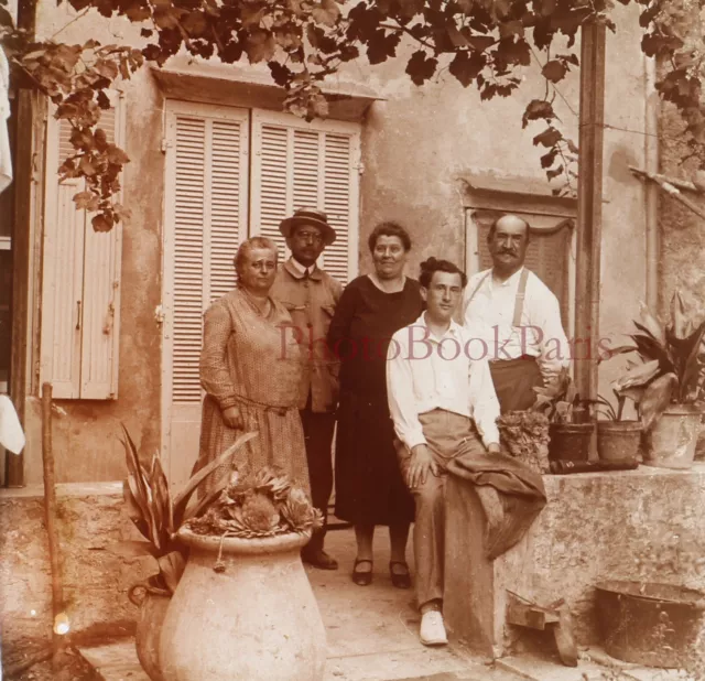 FRANCE Famille c1920 Photo Plaque de verre Stereo Vintage P30L3n2