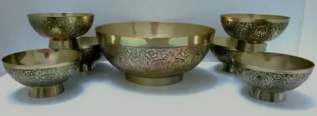 Stunning Good Quality Chinese, Indian, Asian 7 Piece Bowl Set Gilt /Brass Plated