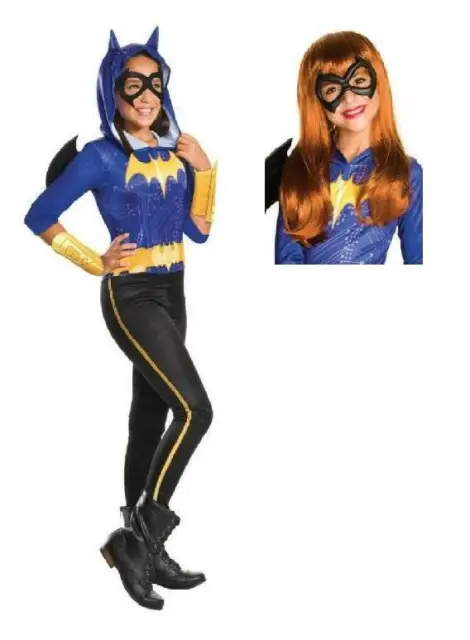 Girls Batgirl Jumpsuit Mask Belt Wig Gauntlets 6 Pc Halloween Costume- 12/14