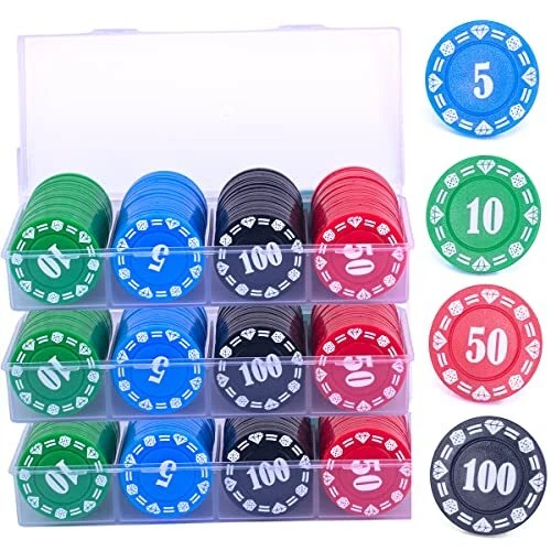 Plastic Poker Chips 300 Poker Chip Set with Storage Box,Denomination Printed