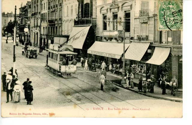 54 Nancy rue Saint Dizier point central animée tramway 1907