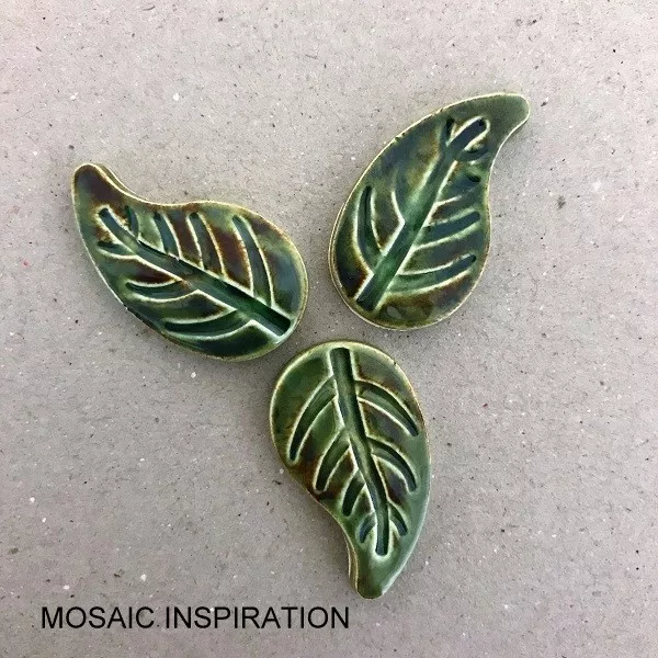 CERAMIC LEAVES (x3) - 30 x 18mm ~ Mosaic Tile, Mosaic Inserts, Art, Craft