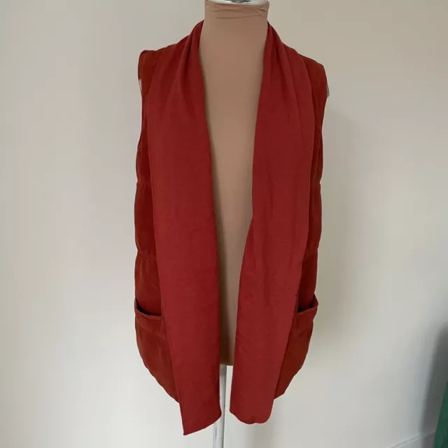 Rani Arabella Cashmere Silk Leather Rust Red Open Shawl Loro Piana Yarns Vest L