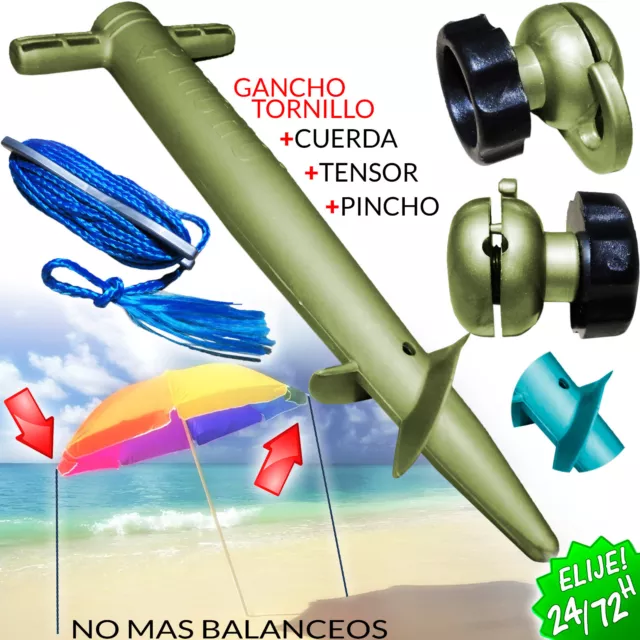 Kit De Pincho Mas Cuerda Y Soporte Gancho Para Sombrilla Playa Arena Minipincho