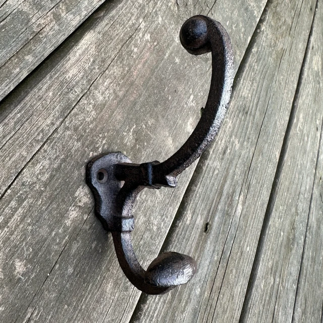 Brown Cast Iron Double Metal Wall Hook Coat Hat Towel Hanging Heavy Duty