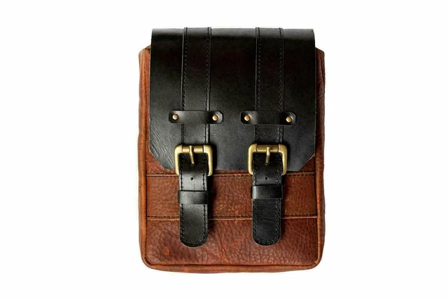 Brown & Black Leather Magnet Tank Pouch Bag For Norton Triumph