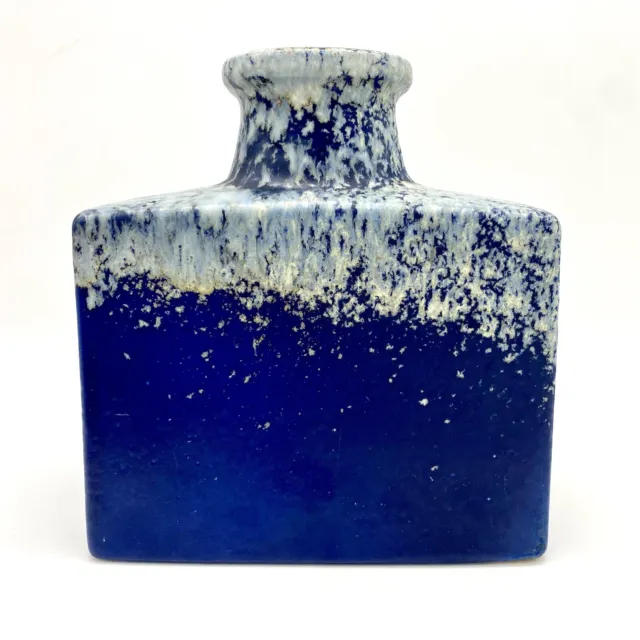 West German Pottery Scheurich Blue Fat Lava Glazed Rectangle Ceramic Vase 1970's