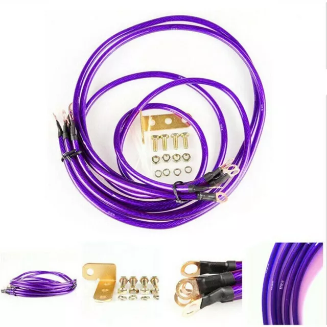 Practical Purple 5 Point Automobiles Super Power Earth Wire Grounding Cable Kit 3