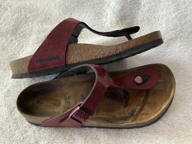 Birkenstock Gizeh TStrap Burgundy Sandals Leather Thong Slip On Women 40EUR 9USA