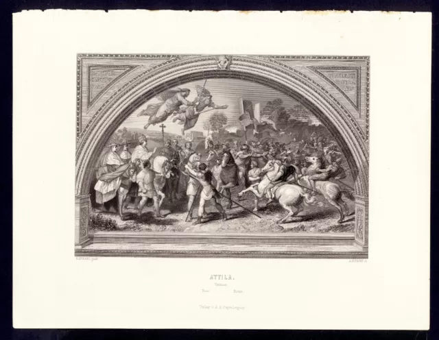 ATTILA   di  RAFFAELLO,  in Vaticano,  incisione di Payne, 1850 ca.